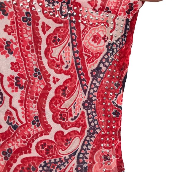 Style & Co Womens Red Chiffon Paisley Print Short Sleeve Blouse Size M - Picture 3 of 8